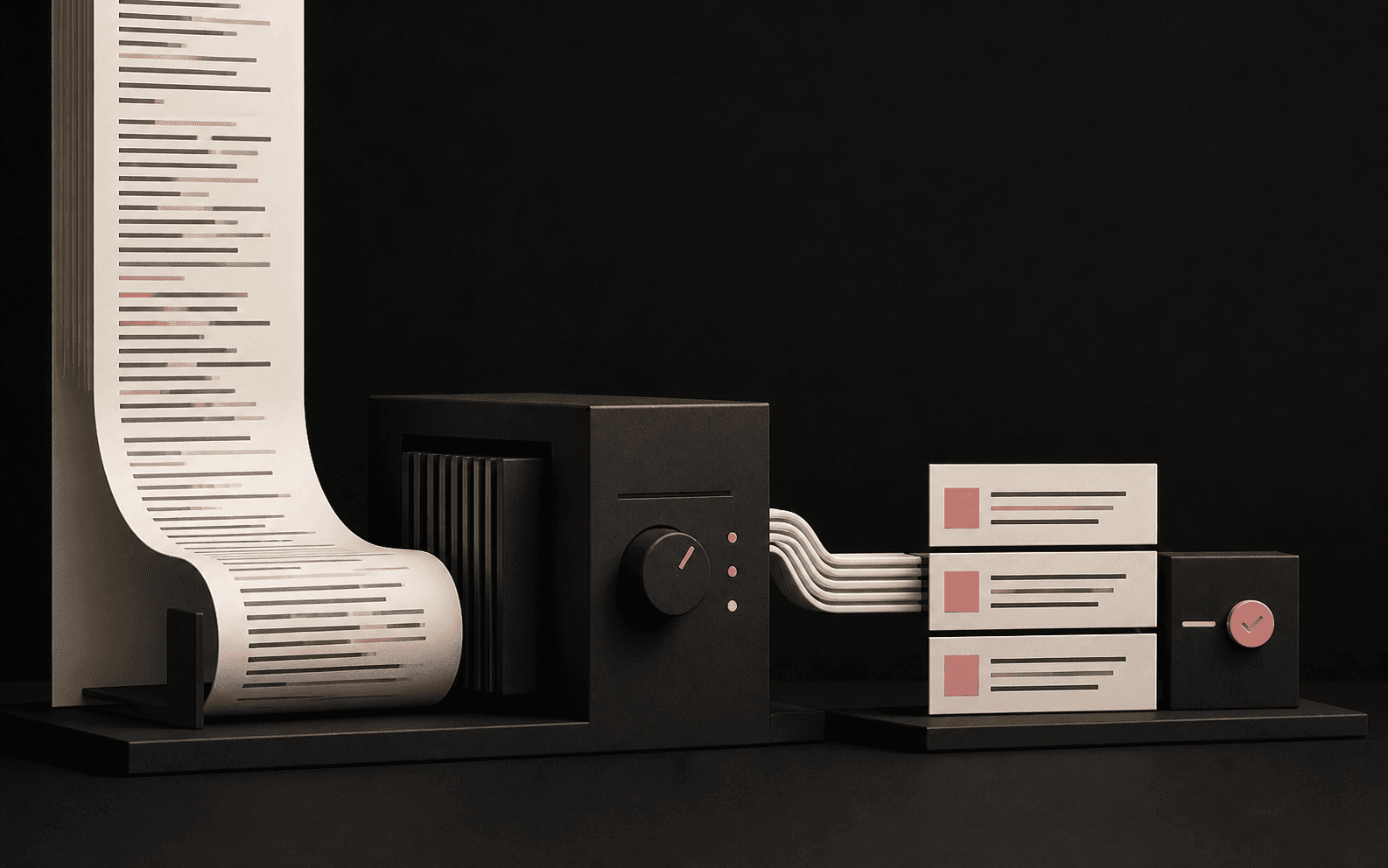 Editorial visualization of a document condensed into summary cards
